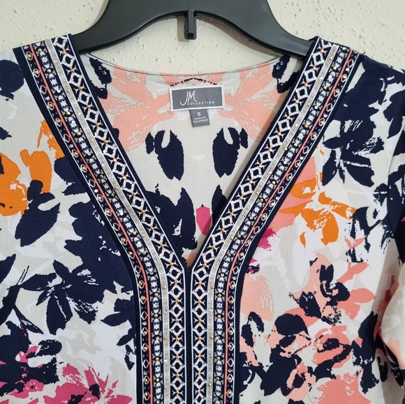 JM Collection White Pink Multicolor Tunic Top New With Tags Size S - Picture 6 of 7